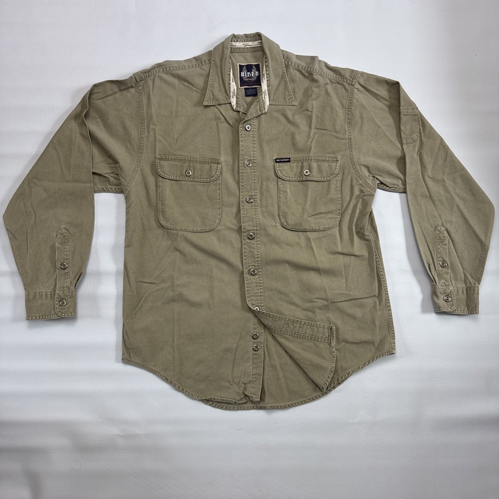 Vtg Harley Davidson Biker Blues Long Sleeve Button Up‎ Tan Denim Shirt Mens Sz L